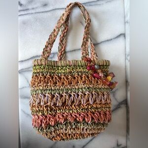 Handwoven Multicolor Crochet Mini Bag - Pink, Green & Orange Festival Boho Beach